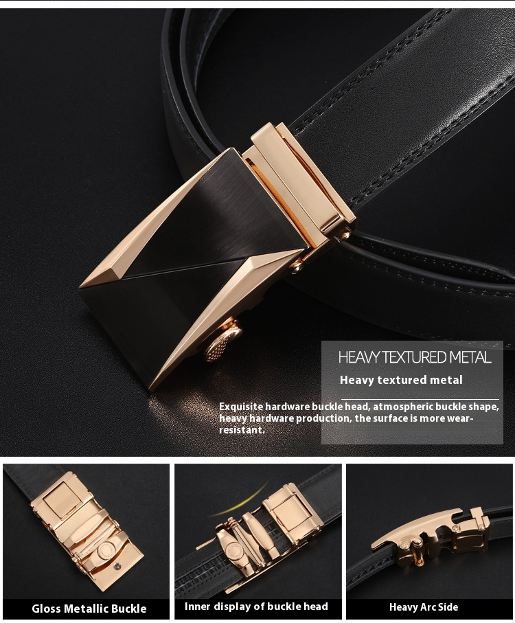 New Cowhide Men's Automatic Belt, Casual and Versatile Waist Belt for Middle-aged and Young People, Alloy Buckle for Casual Use_voghion.com