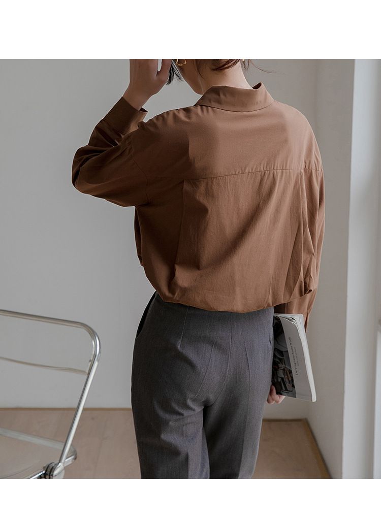 2025 Nvyis2025 Primavera Colletto a punta Un top in stile francese di nicchia, camicia casual ampia per donne con maniche lunghe_voghion.com