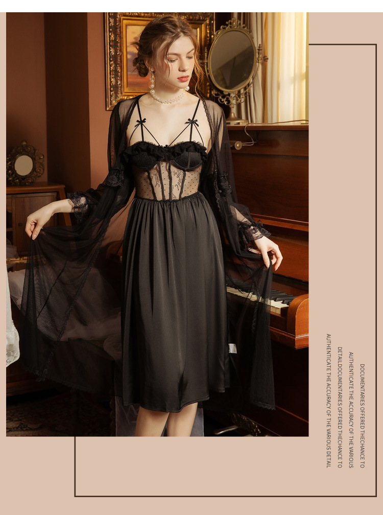 Reggiseno con reggicalze e push-up, abito pigiama con reggicalze sexy e allettante, set pigiama trasparente in pizzo senza schienale_voghion.com