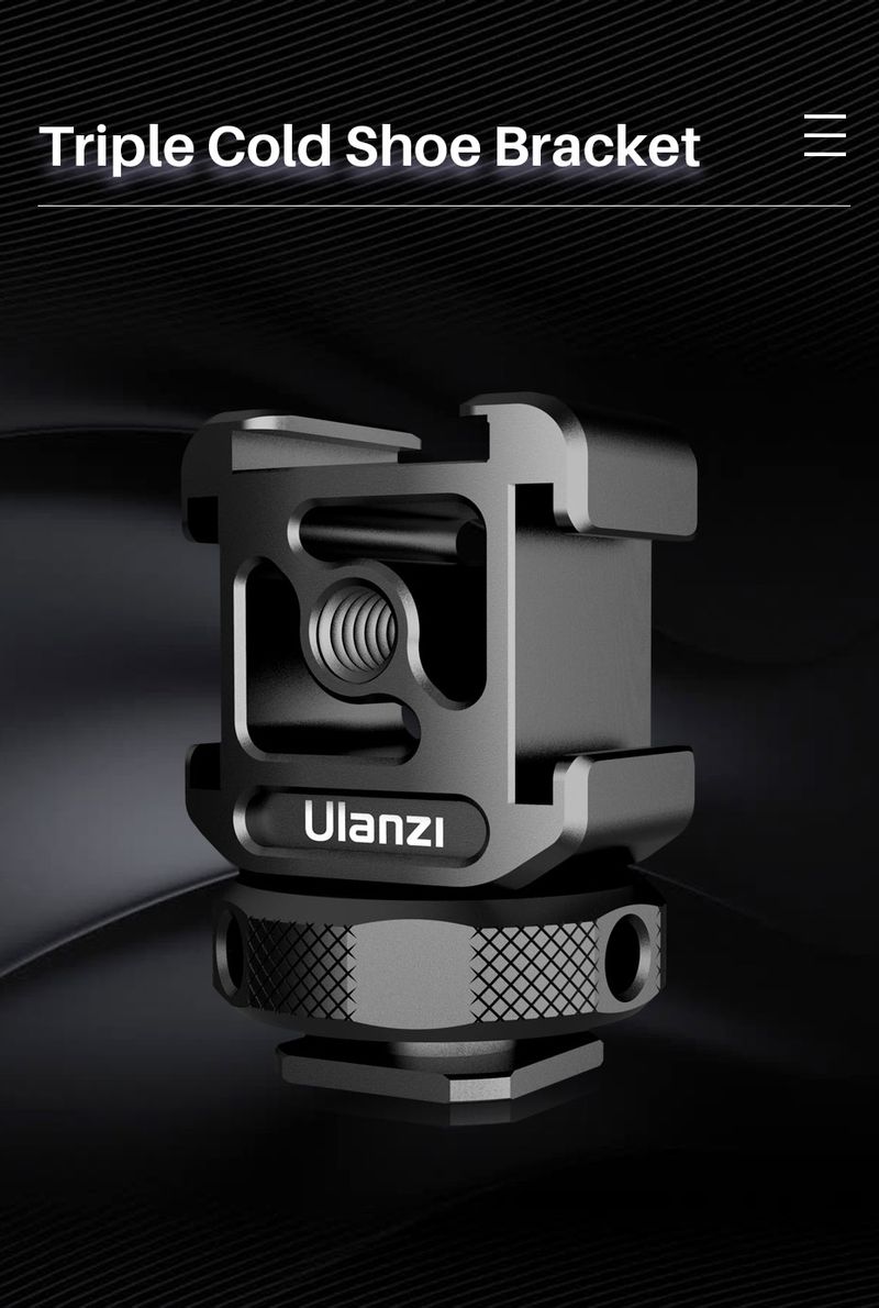 Ulanzi PT-12 Dreifach-Kaltschuh-Adapter mit 1/4 Zoll Schraubgewinde, Verlängerungsmikrofon, Fülllicht-Monitor, Magic Arm, DSLR-Kamera-Zubehör_voghion.com