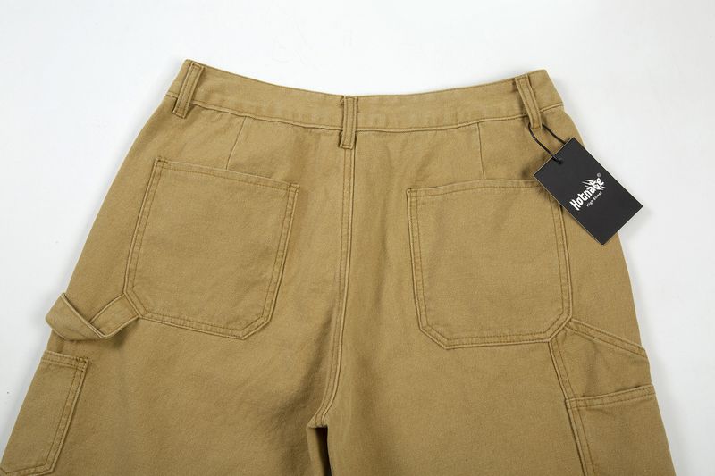 Ropa para hombre, nuevos pantalones cortos de mezclilla rectos estilo leñador con múltiples bolsillos, pantalones cortos holgados de verano con bordes sin rematar lavados para hombre_voghion.com