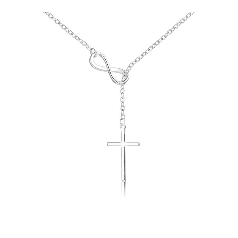 Collana con croce minimalista a forma di 8, catena per clavicola alla moda da donna_voghion.com