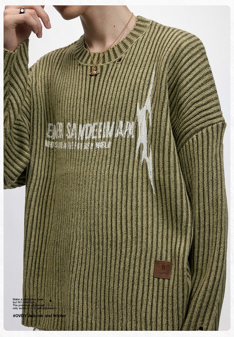 Pull à lettres style American Ins #OVDY avec position d'os ancienne, aiguille vide, pull en tricot début d'automne, unisexe_voghion.com