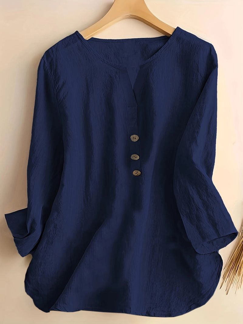 Camicia casual da donna con colletto a punta, tinta unita - Camicia classica con bottoni per l'uso quotidiano_voghion.com