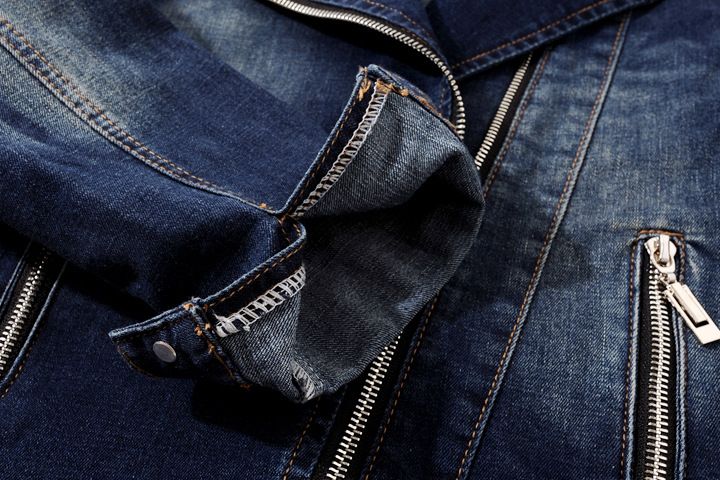 Damenbekleidung Slim Fit Stretch-Jeansjacke Kurzer Blazer im Biker-Stil mit Stehkragen_voghion.com