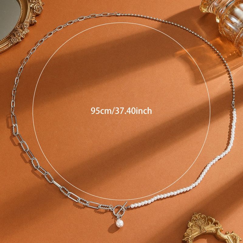 Schmuck Mode Lange Runde Perlenkette Layered Persönlichkeit Perle OT Schnalle Halskette_voghion.com