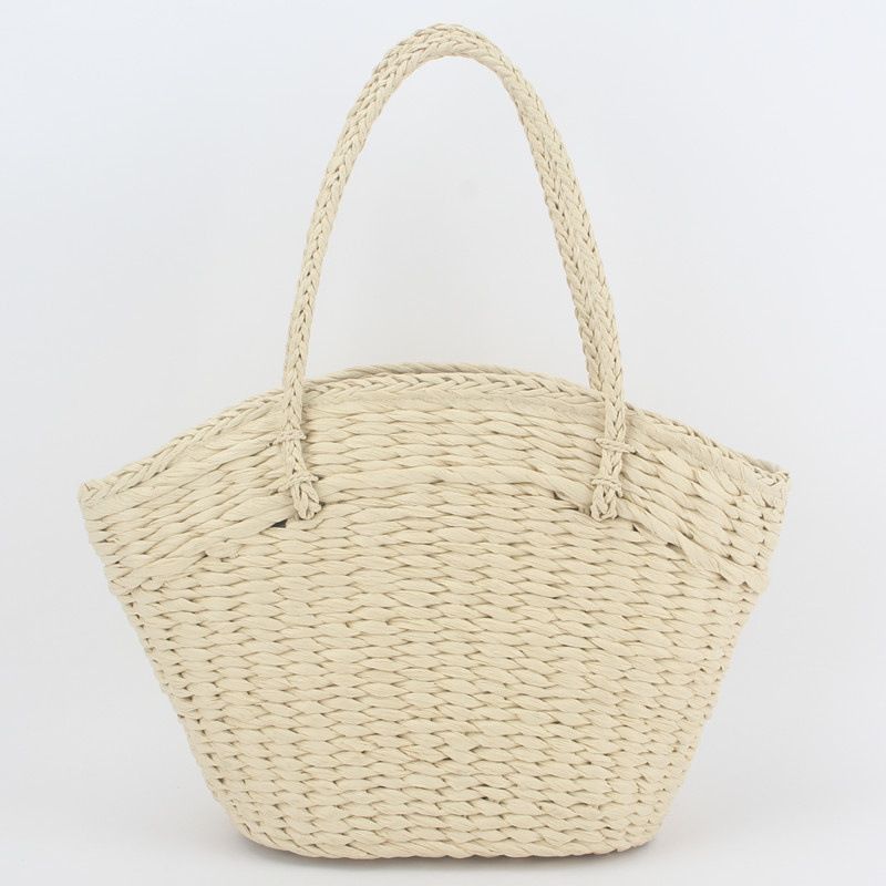 Solid Color Straw Style Handwoven Shoulder Fashion Paper Rope Casual Women's Bag_voghion.com
