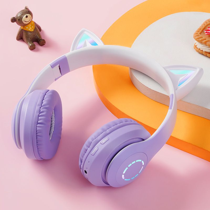 New Over-Ear Technology LED Light Gaming Wireless Card Slot Bluetooth Headphones Gradient Durability Upgrade_voghion.com