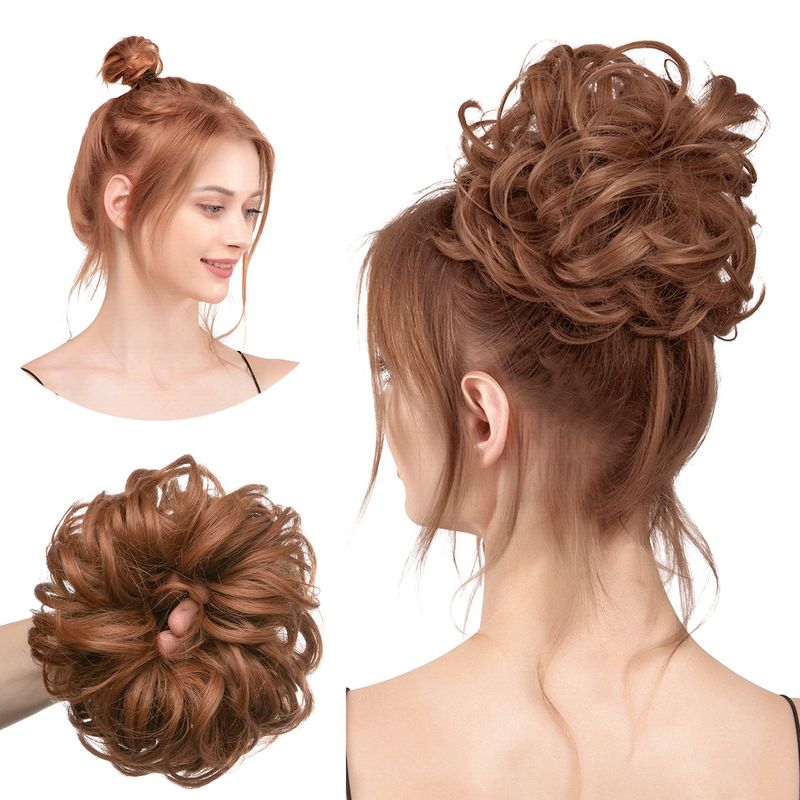 wig female flower bud ball head chemical fiber invisible fluffy natural long beard wig hair ring_voghion.com