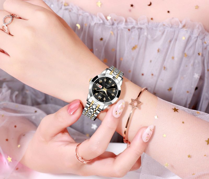 Marke 2024 Neue Mode Damen wasserdichte Nachtglühen Doppelkalender Diamant Set Stahlband Uhr Schmetterling Schnalle_voghion.com