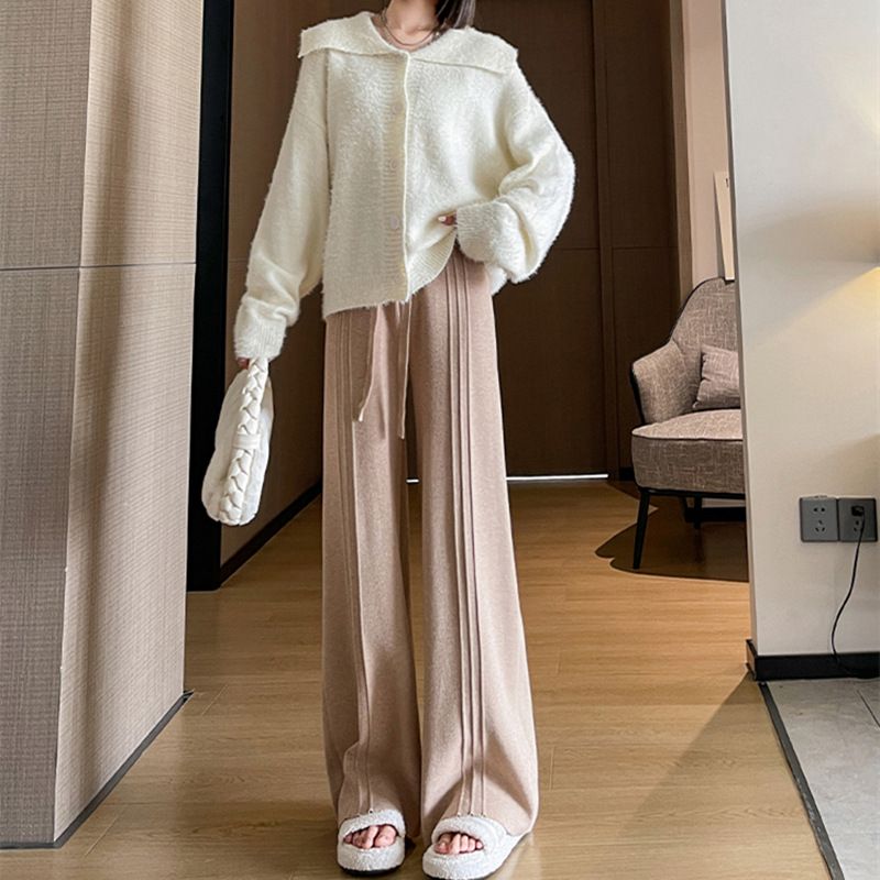 Knitted wide for women's autumn winter new high waisted casual soft glutinous knitted straight leg with loose hanging_voghion.com