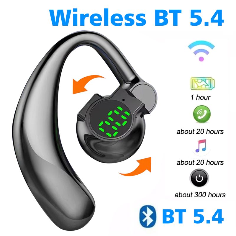 Bluetooth 5.4 Wireless Headset, Long Battery Life Hanging Ears,Start Noise Reduction Digital Display Sports Sleep Music Earring_voghion.com