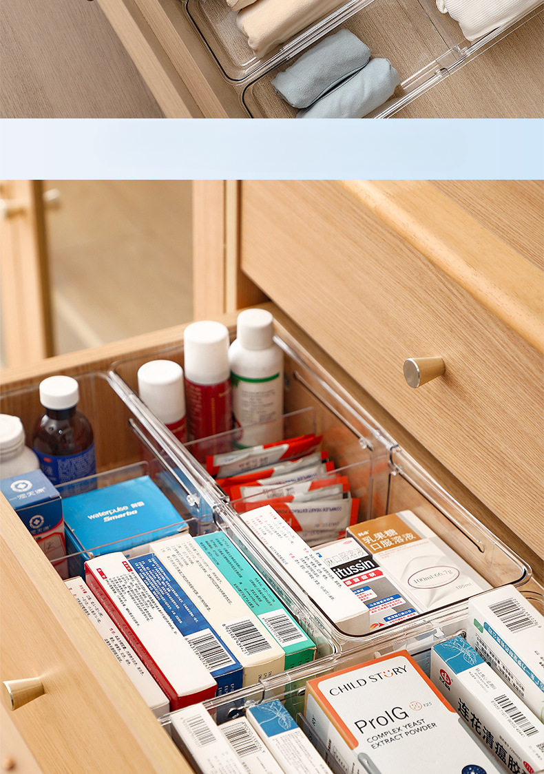 Transparent drawer with expandable storage partition organizing box, kitchen utensil classification storage, cosmetics_voghion.com