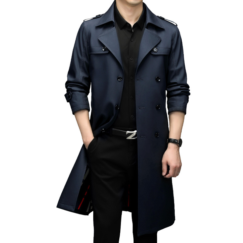 Leishibert Men's Non-Iron Over-the-Knee Double-Breasted 2025 Autumn New Long Trench Coat For Men_voghion.com