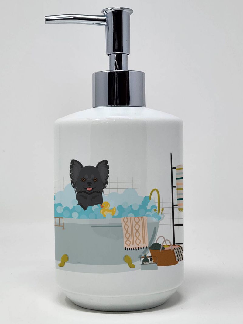 Longhaired Black Chihuahua Ceramic Soap Dispenser Hand Soap Dispenser Pump Bottles for Bathroom Kitchen, Empty Refillable Liquid Soap Container_voghion.com