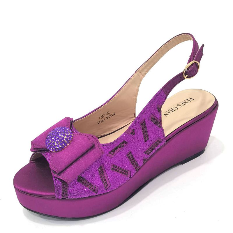 Damenschuhe Große Damenschuhe Schuhe für Geburtstagsfeiern Kleiner Keilabsatz Schuhe mit dicker Sohle und gleichem Design Clutch Bag Diamond Flower_voghion.com