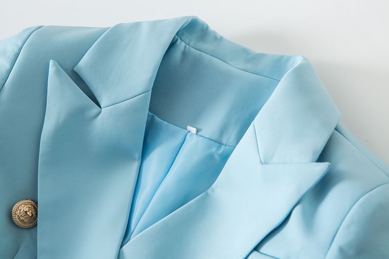 Women's Clothing New double breasted blue double breasted temperament commuter cotton suit solid color slim suit collar jacket_voghion.com