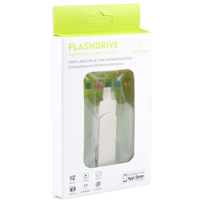 3 i 1 64G USB + 8 stift + Typ-C metall roterande Push-pull Flash Disk med OTG-funktion (silver)_voghion.com
