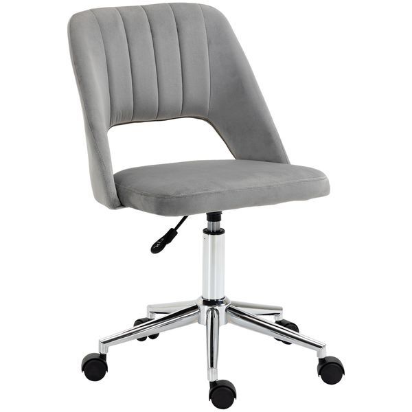 HOMCOM Executive Mid Back Office Chair Thick Padding High-End Gas Lift Sturdy Base Velvet Fabric Gray_voghion.com