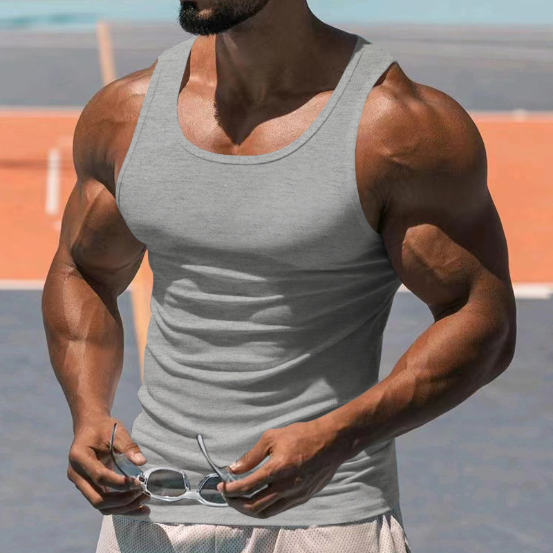 Canotta a forma di I tinta unita da uomo per allenamento fitness estivo_voghion.com