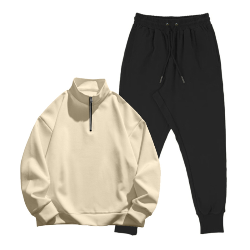 American Style Half-Zip Design Jacke 2023 Herbst Winter Stehkragen Pullover Herren Sweatshirt Lose Casual Set_voghion.com