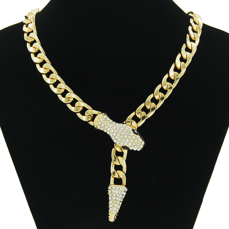 INS style Cuban light luxury short full diamond snake head magnetic buckle necklace with personalized niche design_voghion.com