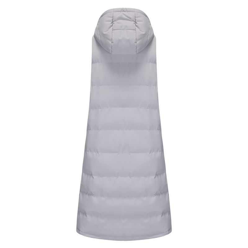 Women's Long Sleeveless Hooded Vest With Zip Front, Quilted Padded Jacket For Winter, Casual Outerwear In Solid Colors_voghion.com