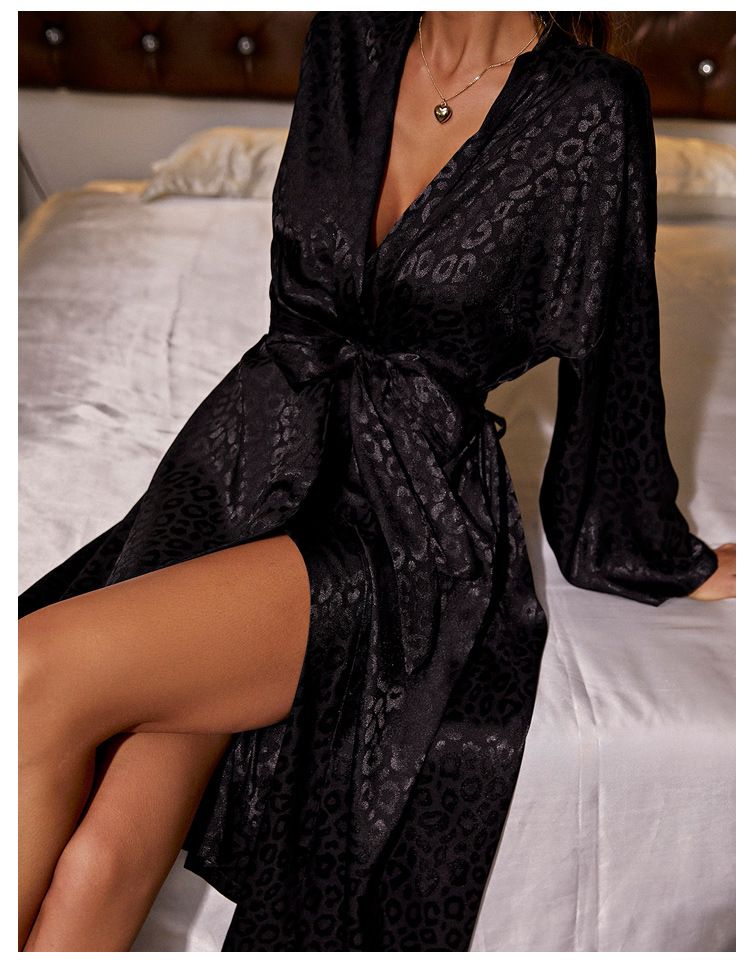 RYYD Black Lace Robe - Ice Silk|Cardigan Style|Sexy Nightwear_voghion.com
