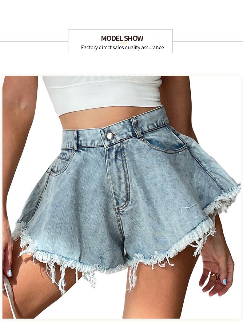 Women's Distressed Denim Shorts - High Waisted Ripped Jeans With Frayed Hem Trendy Loose Fit Summer Fashion_voghion.com