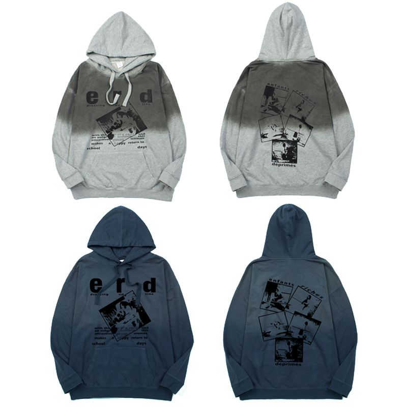 Felpa con cappuccio vintage lavata a spruzzo ERD Melancholy Rich di seconda generazione, stile High Street VIBE, stile casual americano_voghion.com