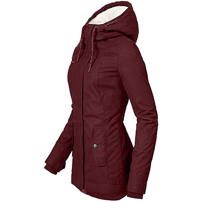 Women's Fleece-Lined Longline Hooded Coat – Winter Commuter Jacket With Zip Pockets, Thick Poly-Cotton Blend For Work & Travel_voghion.com