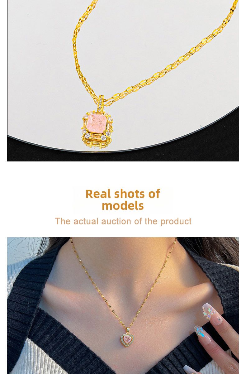 IJspatroon Steen Poeder Diamant Koper Geplateerd Echt Goud Titanium Staal Ketting Sleutelbeen Ketting Dames All-match ins Stijl Licht Luxe Sieraden Non-f_voghion.com