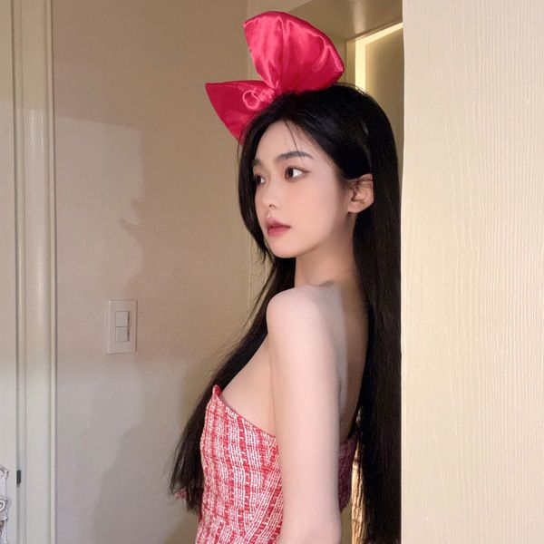 Extra großes rotes Schleifen-Stirnband für Mädchen, Sommer-Accessoires, koreanische Internet-Berühmtheit, übertriebenes Ornament im Wald-Stil_voghion.com