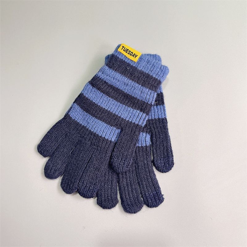 Knitted yarn warm winter women, striped, exposed finger touch screen, outdoor cycling, student Korean version, trendy_voghion.com