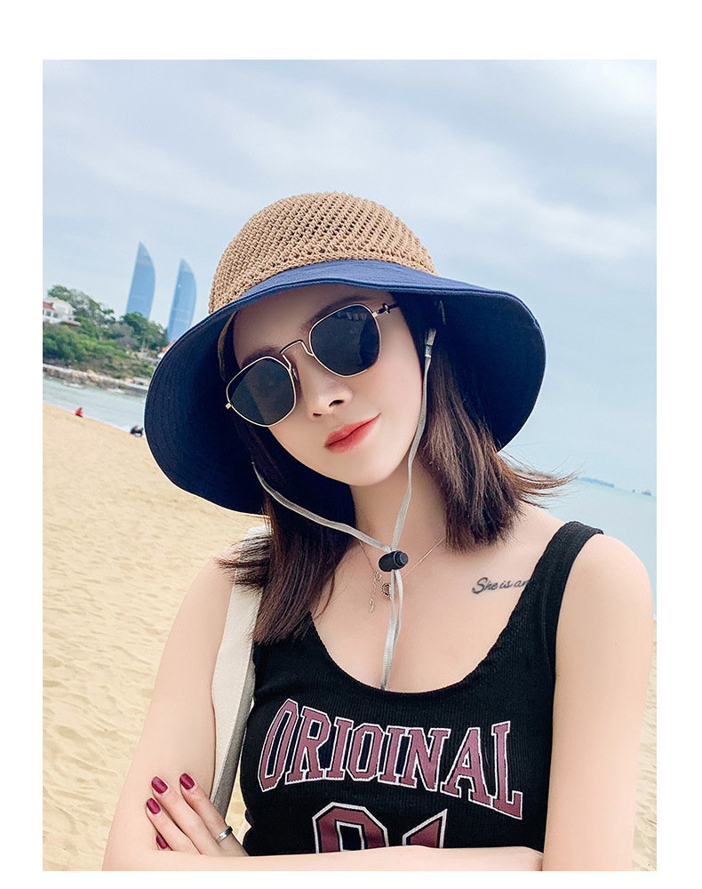 Moteriška skrybėlė nuo saulės, universali vasarinė žvejo skrybėlė, madinga skrybėlė nuo saulės, sulankstoma tuščiavidurė paplūdimio skrybėlė, turistinė austa šiaudinė skrybėlė, elegantiška skrybėlė nuo saulės_voghion.com