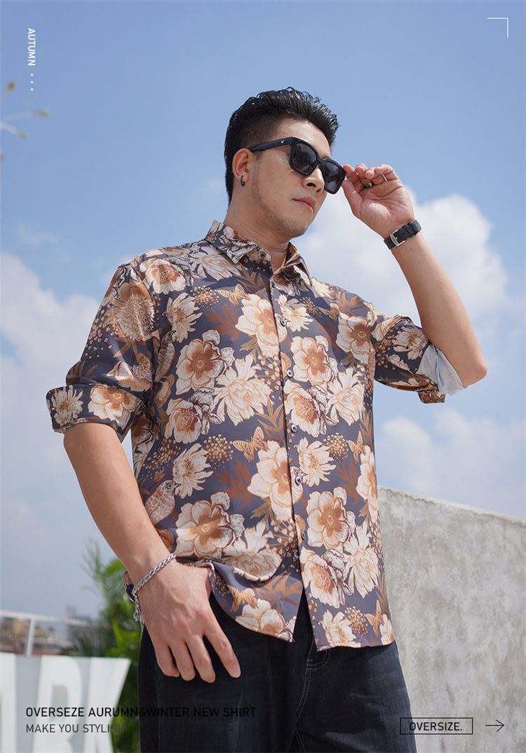 Camicia da uomo a maniche lunghe con stampa, per uomo grande e alto, stile casual e ampio, per primavera e autunno, taglia extra large_voghion.com