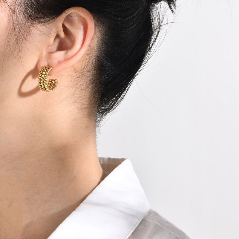 Boucles d'oreilles créoles torsadées en acier inoxydable pour femmes, style vintage tissé_voghion.com