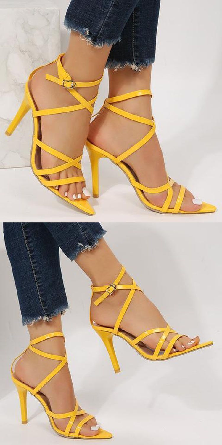 Elegant Plus Size High Heel Sandals For Women - Summer Fashion Strappy Stiletto Heels With Buckle Closure_voghion.com