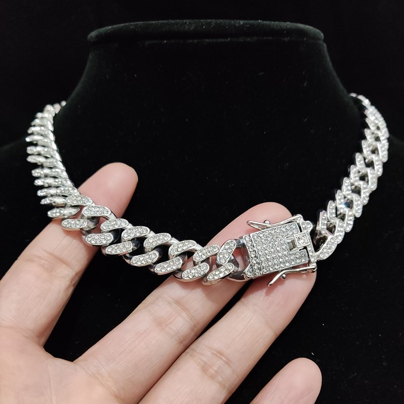 Bărbați, femei, hip hop, fără bani, fără prieteni, colier cu pandantiv cu lanț cubanez de 13 mm, coliere cu gheață hip hop, moda_voghion.com