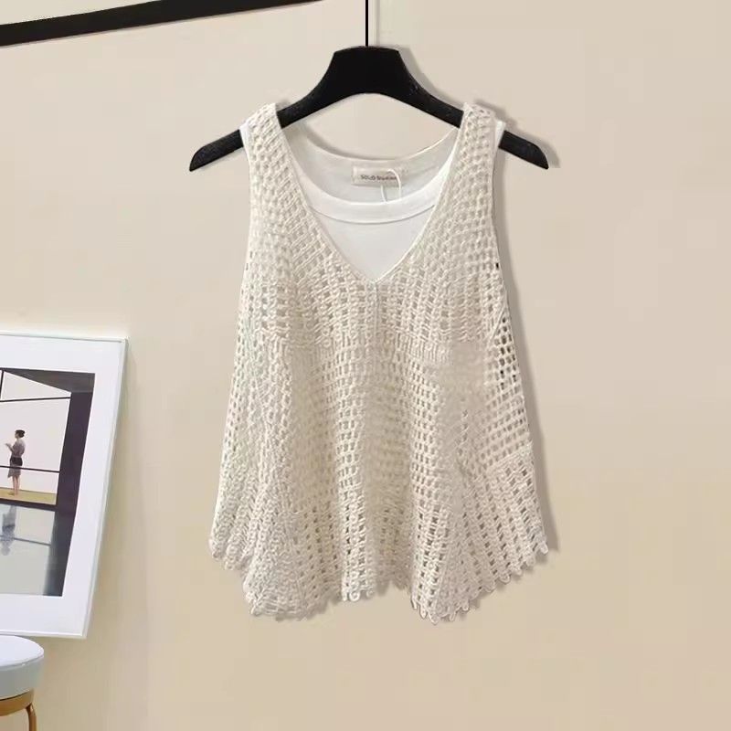 Women's Clothing Summer Outfit With A Complete Set Of Women's New Light Luxury Design Hollow Vest Vest Hole Shorts Three Piece Set_voghion.com