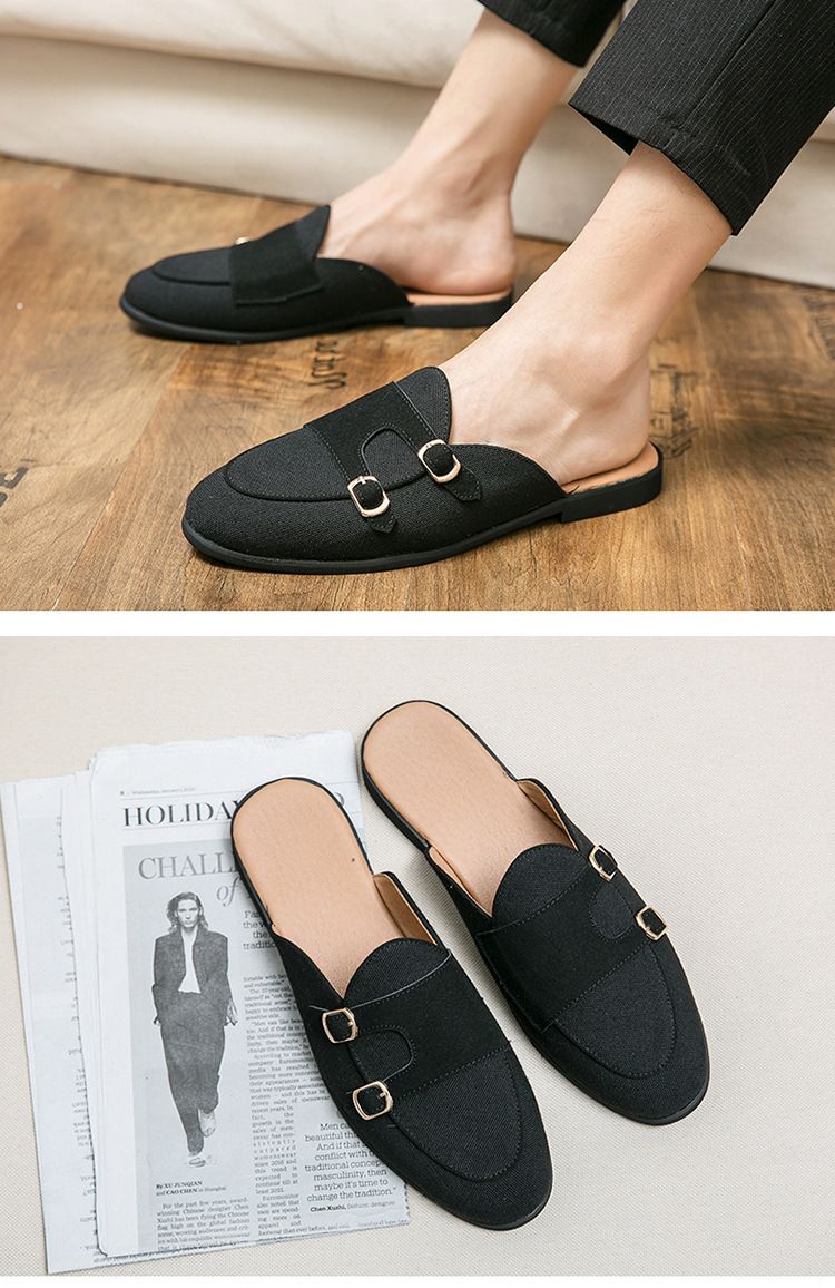 Petites chaussures décontractées en cuir pour hommes, chaussures d'été respirantes à tête de chignon, demi-sandales britanniques, version coréenne, chaussures décontractées à enfiler de grande taille_voghion.com