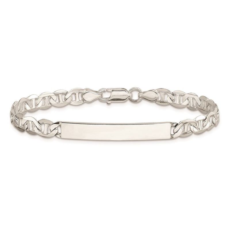 Sterling Silver Polished Engraveable Anchor Link ID Bracelet_voghion.com
