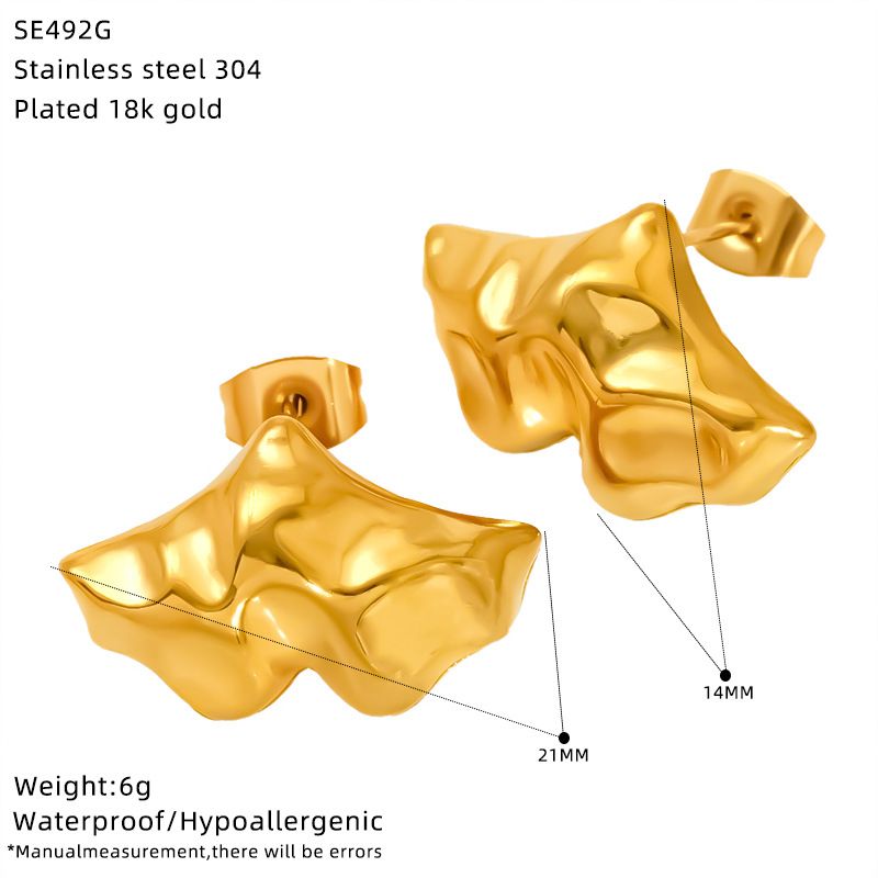 Earrings Unisex Jewelry Fashion Exaggerated Gold Stainless Steel Concave And Convex Hammer Pattern Prismatic Symmetrical Earrings_voghion.com