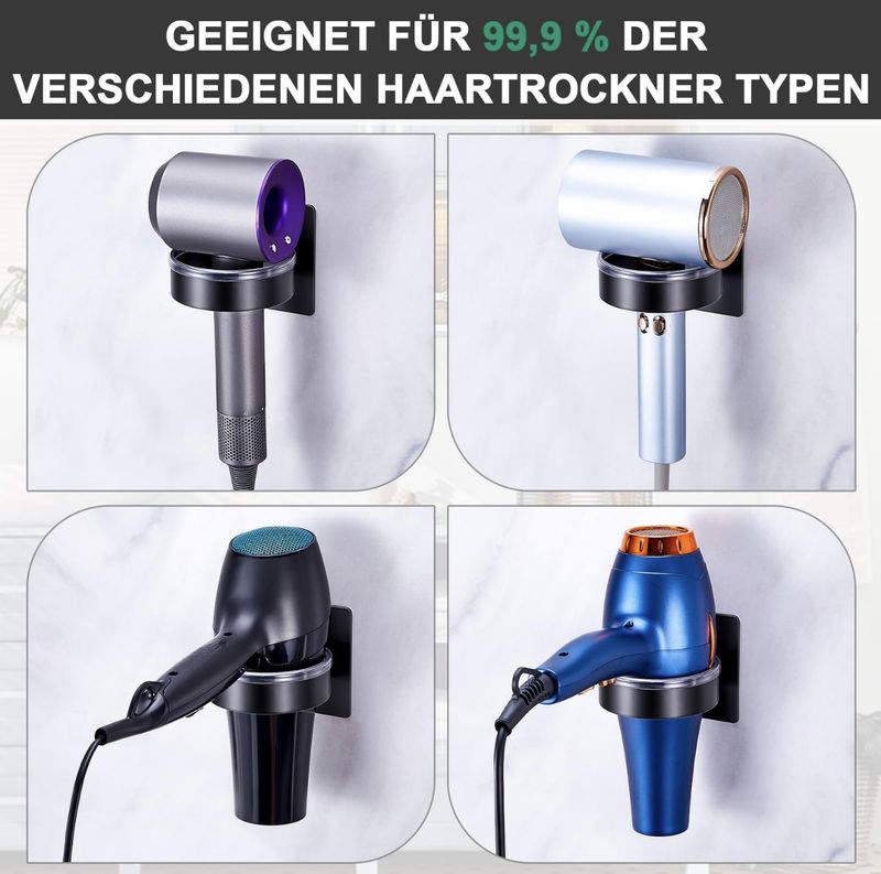Supporto da parete per bagno, senza bisogno di forare, porta asciugacapelli_voghion.com