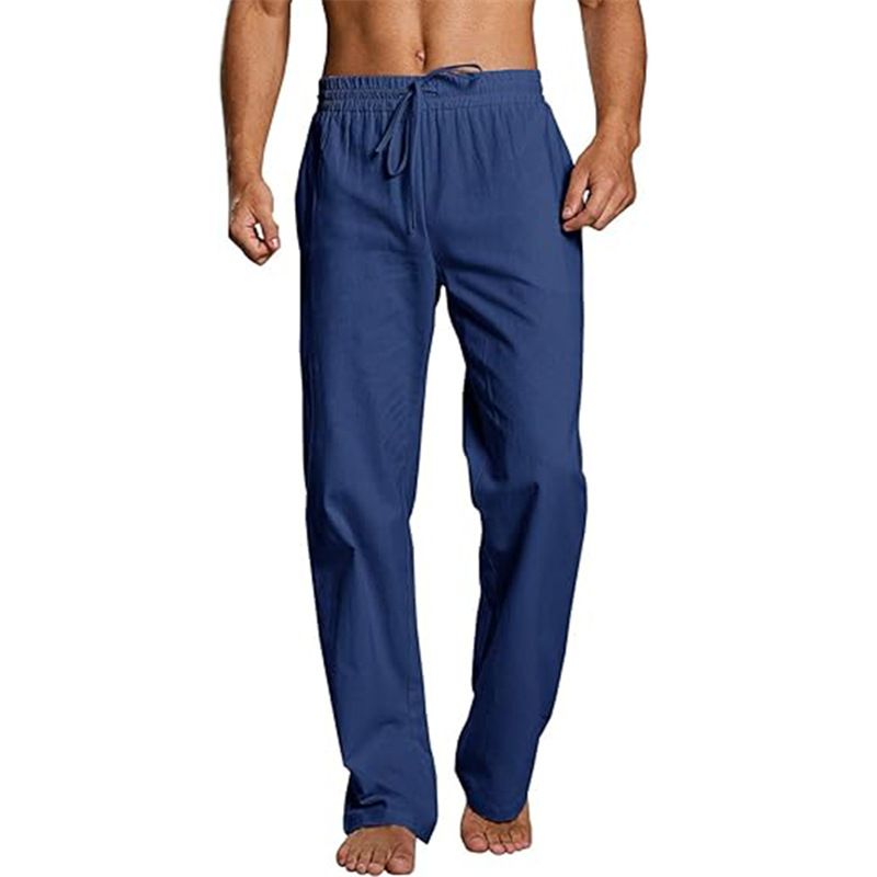 Abbigliamento da uomo Pantaloni da spiaggia estivi traspiranti con coulisse elastica in cotone e lino per il commercio estero da uomo_voghion.com
