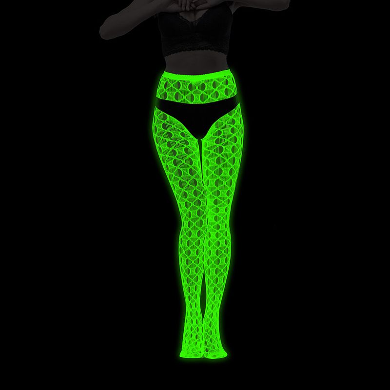 Calze con base luminosa, collant fluorescenti europei e americani, calze a rete luminose notturne, calzini in jacquard con pizzo e tatuaggio sexy con luce verde_voghion.com
