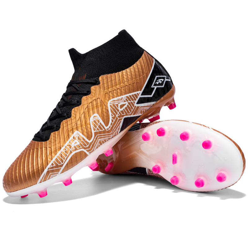 Cross Border Foreign Trade Leather Football Shoes Men S High Top AG Spikes Youth Student Training_voghion.com