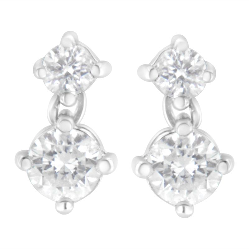 14K White Gold 1 cttw Double Diamond Stud Earrings (H-I Clarity, SI2-I1 Color)_voghion.com