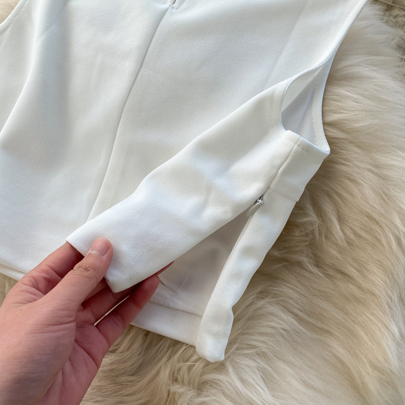 Ensemble de vêtements pour femmes, couleur unie, col rond, gilet, haut court, taille haute, hanche, jupe mi-longue, ensemble deux pièces pour femmes_voghion.com
