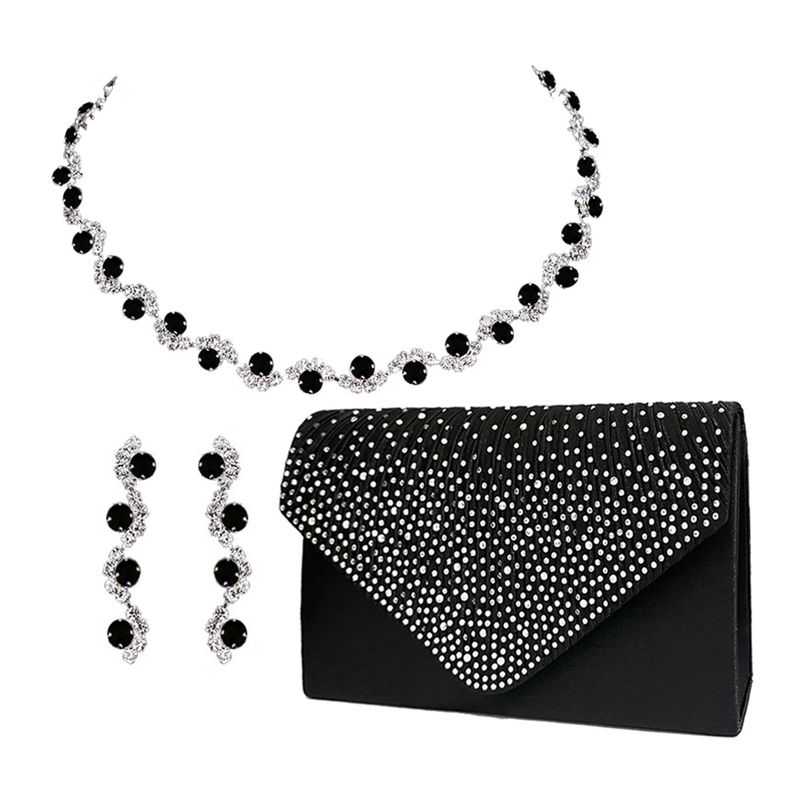 Borse da sera da donna, set elegante con collana, orecchini, onda, diamante, strass, collana semplice, borsa da cena da donna, set di tre accessori_voghion.com